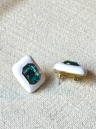 mavi taşlı pirinç detaylı küpe - zirkonyum taşlı küpe - lumiere küpe - özel tasarım küpe - firera atelier