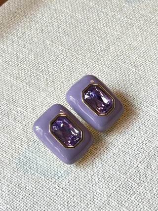 mor taşlı pirinç detaylı küpe - zirkonyum taşlı küpe - lumiere küpe - özel tasarım küpe - firera atelier