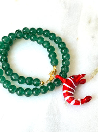 değersiz taş ve pirinç detaylı kolye - murano karides kolye uçlu kolye - marea verde kolye - özel tasarım kolye - firera atelier

