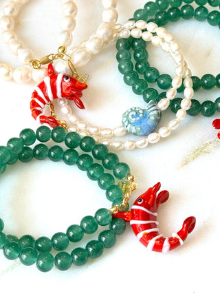 değersiz taş ve pirinç detaylı kolye - murano karides kolye uçlu kolye - marea verde kolye - özel tasarım kolye - firera atelier