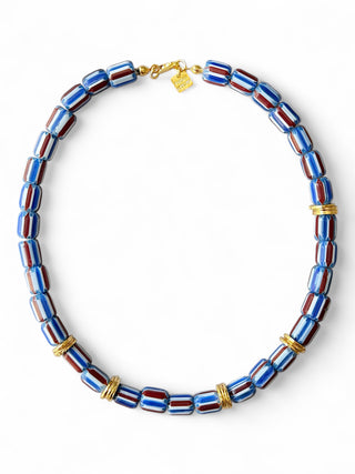 Chevron taşlı pirinç detaylı kolye - mavi kırmızı taşlı kolye - aran di mare kolye - özel tasarım kolye - firera atelier
